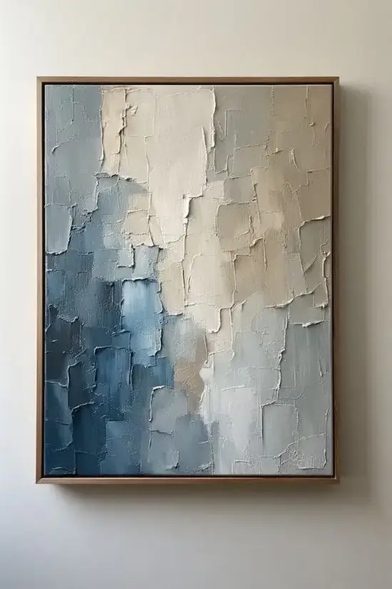 Cuadro texturizado abstracto en tonos azules y beige