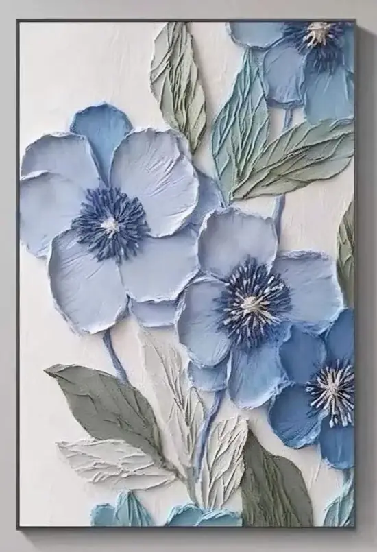 Cuadro texturizado de flores azules